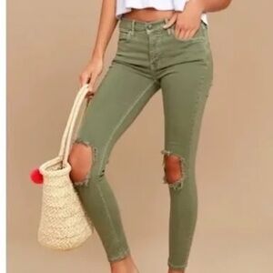 Free People Light Green Distressed Skinny Jeans